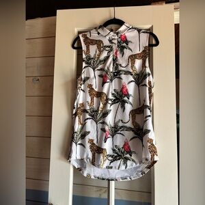 Bad Birdie Leopard and Parrot Print Sleeveless Polo